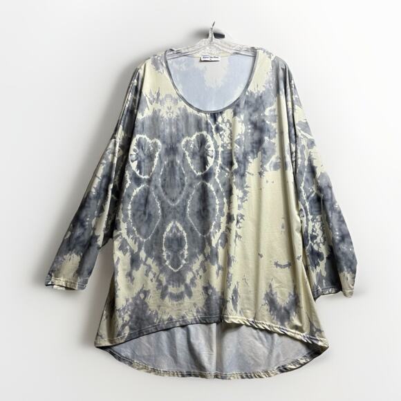 Beyond This Plane Top Women Size 4X Gray Long Sleeve Tie Dye Tunic Oversized - Picture 1 of 7